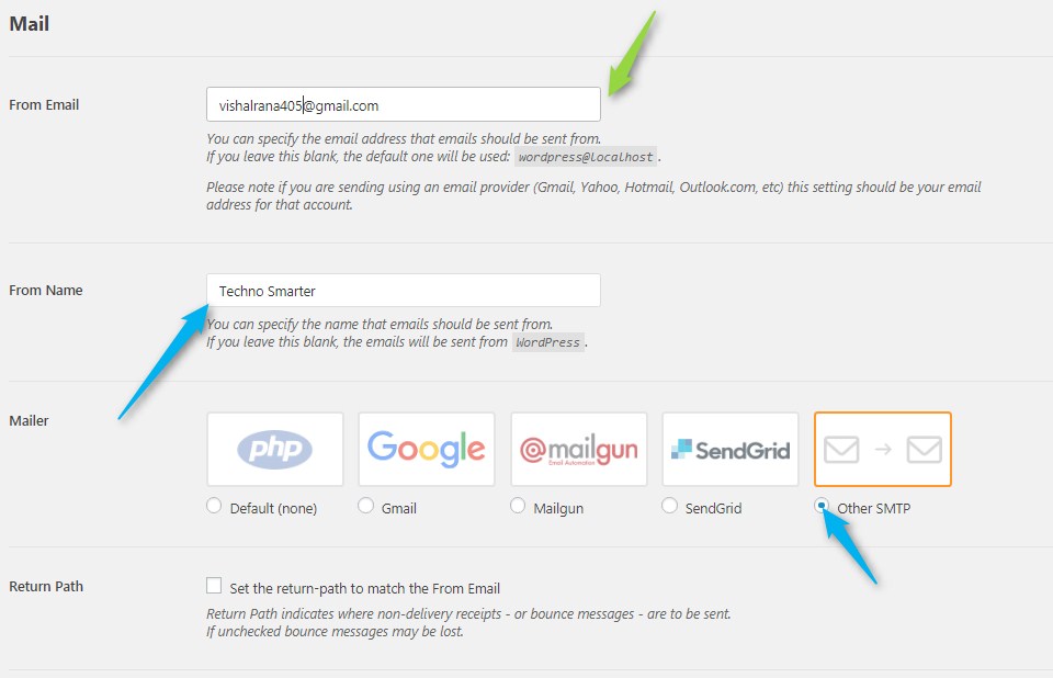 how to integrate Email gateway in Wordpress 